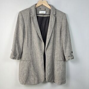 Calvin Klein Women's Gray Plaid Notch Collar Single-Breasted Blazer 3/4 Sleeve